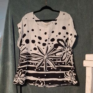 Elegant Floral Black and White Blouse